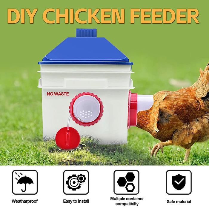 2023 Upgrade DIY Chicken Feeder Poultry Feed Kit Waterproof Mouseproof Hen Feeders For Buckets Barrels Bins Troughs No Waste