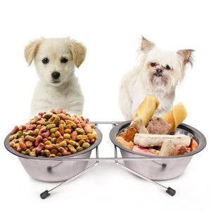 1PC Stainless Steel Double Pet Bowls Dog Cat Water Food Non Slip Feeding Station