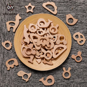 Let's Make 5pcs Wholesale Wooden Teether Rodent Pacifier Pendant Wooden Toys DIY Baby Necklace Gift BPA Free Beech Hedgehog Bird