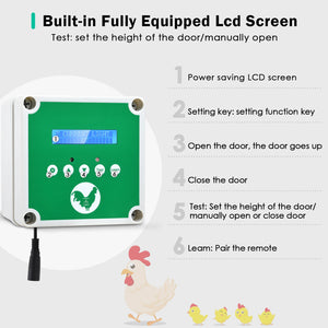 Automatic Chicken Coop Door Poultry Flap LCD Timer Light Sensor Remote Control Battery Power Pull 3KG Henhouse Without door