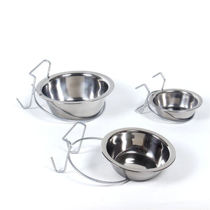 Pet Feeding Bowl Hanging Cats Dogs Food Water Bowls Stainless Steel Puppy Kitten Feeder Can Be Fixed Pets Crate Cage Double Bowl