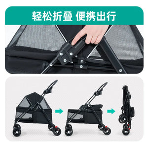 W02-C Pet Cat Dog Cart Dog Cat Teddy Baby Cart Out Small Pet Dog Cart Lightweight and Foldable