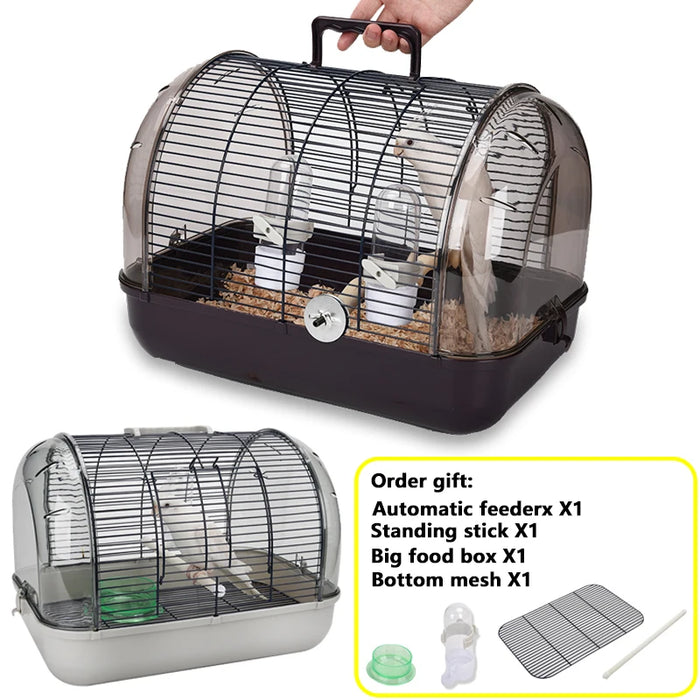 Portable Bird Transport Cage Pet Parrot Cage with Feeder Transparent Detachable Small Parrot Carrier Cage Bird Outdoor Supplies