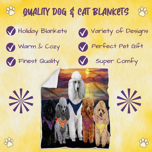 Family Sunset Poodle Dogs Blanket - Lightweight Soft Cozy and Durable Bed Blanket - Animal Theme Fuzzy Blanket for Sofa