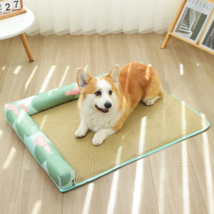 Kimpets Summer Dog Ice Mat Cooling Washable Rattan Woven Cat Cushion Breathable Pet Nest Ice Feeling Sleep Cushion Pet Supplies