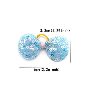 10 pcs Sequin Style Small Dog Hair Bows with Rubber Bands Yorkshire Hair Decorate Pet Grooming Accessories