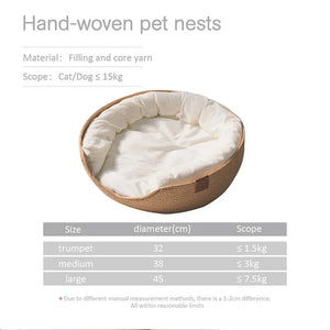 Pet Cat Mat Dog Bed Sofa Handmade Bamboo Weaving Four Season Cozy Nest Baskets Waterproof Removable Cushion Sleeping House