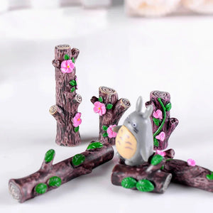 3PCS Flower Tree Stump Bonsai Figurines Fairy Garden Miniatures for Terrariums Ornament Home Decor Resin Craft