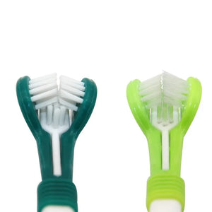 Stylish Color Three Head Pet Toothbrush Teddy Dog Hair Brush Add Bad Breath Tartar Tooth Care Dog Cat Cleaning Supplies