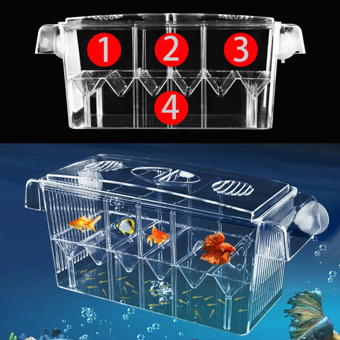 Aquarium Breeding Incubator Isolation Box Double Layer 4 Rooms Transparent Acrylic Self-Floating Fish Hatchery Box Fish Tank