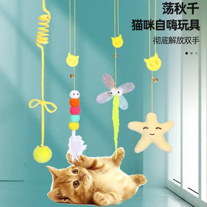 Pet Cat Toys Elasticity Retractable Hanging Door Type Interactive Toy for Kitten Mouse Catnip Scratch Rope Toy Pet Supplies Gift