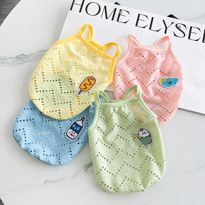 Summer thin Mesh Cute Pet Dog sling Vest Pomeranian Teddy Puppy Clothes Soft Breathable for small dogs Apparel cats costume