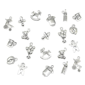 20pcs Baby Theme Charms Alloy Rocking Horse Baby Bottle Ginger Bread Man Toy Tibetan Baby Pendants For DIY Jewelry Making