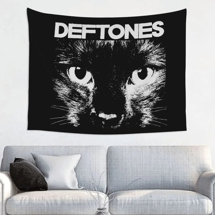 Deftones Cat Tapestry Wall Hanging Polyester Wall Tapestry Punk Hip Hop Fantasy Throw Rug Blanket Room Home Decor Yoga Mat