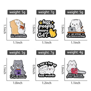 Go Away I'm Introverting Cute Cat Enamel Pins Cartoon Animal Kitten Brooches Mental Health Quotes Lapel Badge Accessories Gift