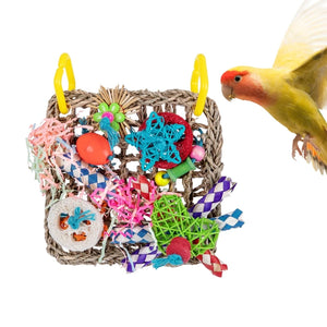 Bird Toys Foraging Wall Toy Edible Seagrass Woven Climbing Mat with Colorful Chewing Toys for Parakeet Bird Toys Parrot