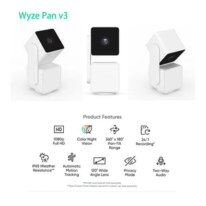 Wyze Cam Pan v3 Security Camera, 1080P Night Vision, 2-Way Audio, Motion Detection for Home/Baby/Pet Monitor, Works with Alexa