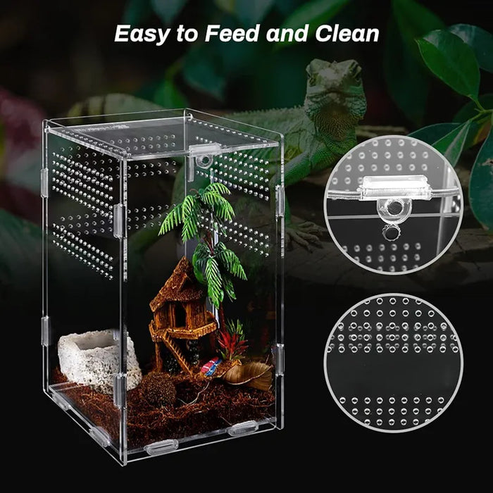 Acrylic Reptile Terrarium Habitat Breeding Box Mini Transparent Reptiles Cage with Cover Nano Arboreal Tarantula Enclosure