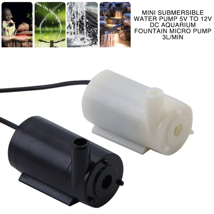 2023 Mini Submersible Water Pump 5V to 12V DC Aquarium Fountain Micro Pump 3L/min Water Pumps Replacement Parts Black White New