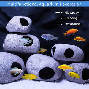 Aquarium Cichlid Stone Shelter Hiding Cave Ceramic Rock Shrimp Breeding Fish Tank Pond Ornament Aquarium Landscaping Decoration