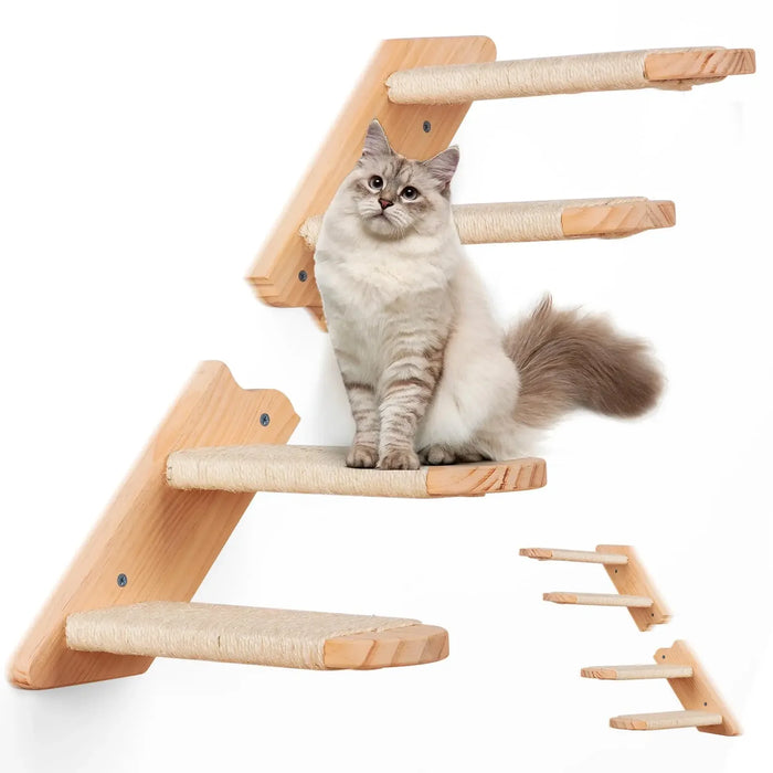 Cat Climbing Shelf Wall Mounted Reversible Four Stairs Eco-Friendly Sisal Rope Cat Stairs Pet Furniture Cat Tree Cat Wall Steps