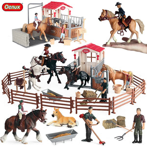 Oenux Wild Steed Clydesdale Horse Animal Model Action Figures Farm Stable Rider Equestrian Knight Horseman PVC Figurines Kid Toy