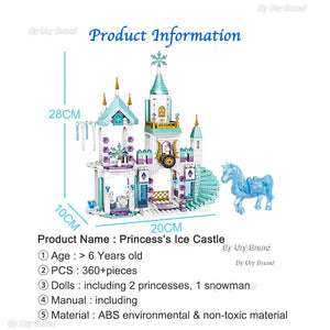 Friends Princess Castle House Sets for Girls Movies Royal Ice Playground Horse Carriage DIY Building Blocks Toys Kids Gifts 2022