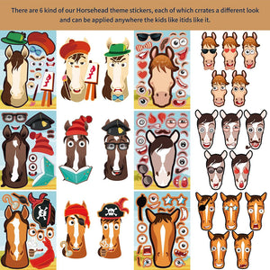 6/12Sheets Make a Face Elf Horse Puzzle Sticker Game DIY Funny Animal Assemble Jigsaw Children Educational Toys Gifts For Kids