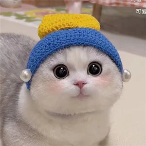 Cute Refined Cat Hat Elastic Autumn Winter Pet Hat Puppy Kittens Knitted Hat Party Photo Shoot Props Decoration Cat Accessories