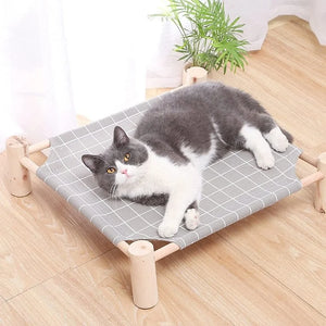 Cat and Dog Hammock Bed  Wooden Cat Hammock Elevated Cooling Bed Detachable Portable Indoor Outdoor Pet Bed Suitable