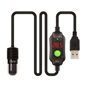 Fish Tank Aquarium Heater Adjustable Temperature Submersible Thermostat Heater 18℃-34℃ Digital Display USB Charging