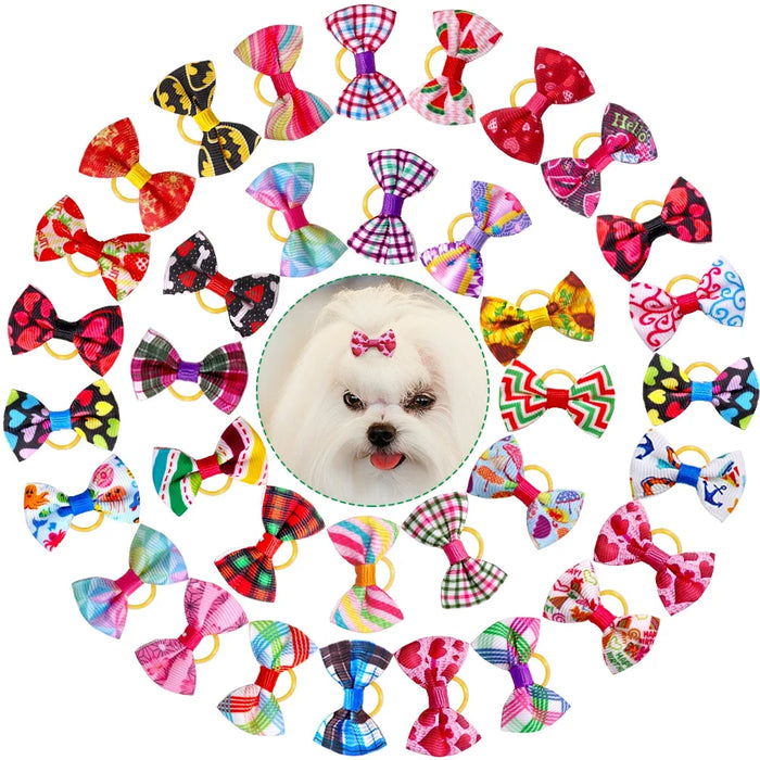 20 Pcs Dog Bows Pet Dog Grooming Accessories Products Handmade Christmas Small Dog Hair Bows Rubber Band Cat Hair Clips Boutique