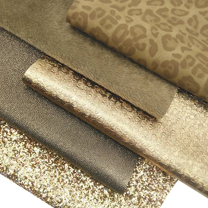 Gold Glitter Leather Sheets Leopard Pattern Suede Synthetic Leather Immitation Horse Fur Fabric Sheets For DIY 21x29CM Y423