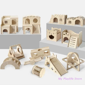 Hamster House Wooden Hideout Climbing Nest Habitat Decor Small Villa Toy for Mini Gerbils Golden Bears Guinea Pigs Small Pets