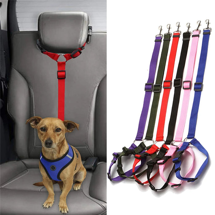 Nylon Safety Belt for Dogs Solid Color Pet Car Seat Belt Two-in-one Leash Adjustable Dog Harness Collar Products Pet Accessories