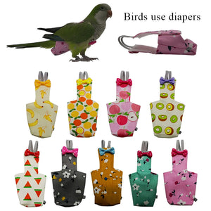 Cute Parrot Diaper with Bowtie Colorful Fruit Floral Cockatiel Pigeons Small Medium Large Pet Birds Flight Suit Clothes Washable