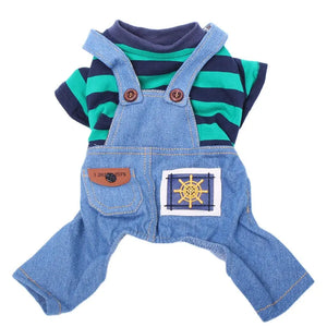 Dog Cat Jumpsuit Overalls Denim&Striped Pet Puppy T-Shirt Spring/Summer Clothing Apparel