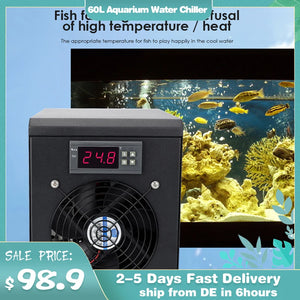 180W Aquarium Water Chiller 60L Fish Tank Cooler Heater System 10-40℃ Constant Temperature Device Sustainable Refrigeration