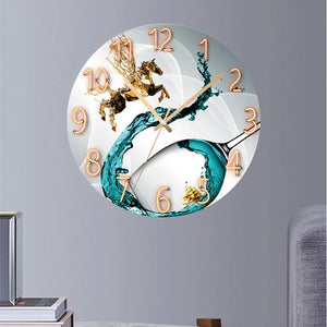 Nordic Light Luxury Wall Clock Horse Wine Living Room Bedroom Creative Fashion Decoration Mute Simple Glass Clocks Dial 30cm