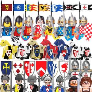 Military Building Blocks Medieval Soldier Figures Legion Toys Gift Teutonic Knights Shield Flag Equipment War-horse Crusader MOC