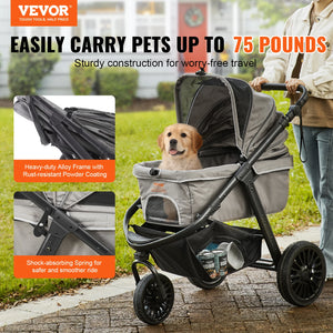 VEVOR Pet Stroller Carrier Dog Cat Strollers Lightweight Travel Rotate with Brakes Pet Pad Cup Holder for Puppy Dog Accessories