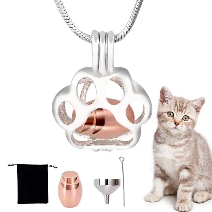 Pet Dog Paw Charm Memorial Funeral Urn For Ashes Animal Necklace Stainless Steel Pendant Cat Ashes Holder