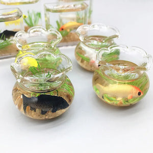 Miniature Glass Fish Tank Bowl Aquarium Model Mini Round Square Fish Tank Home Office Desktop Ornament Dollhouse Accessories