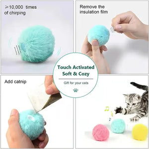 Smart Cat Ball Toys Plush Electric Catnip Training Toy Kitten Touch Sounding Squeaky Supplies Pet Products Toy For Cats