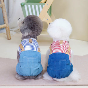 Striped Pet Dog Cat Jumpsuit Rompers Denim Design Pet Puppy Shirts Spring/Summer Clothing Apparel