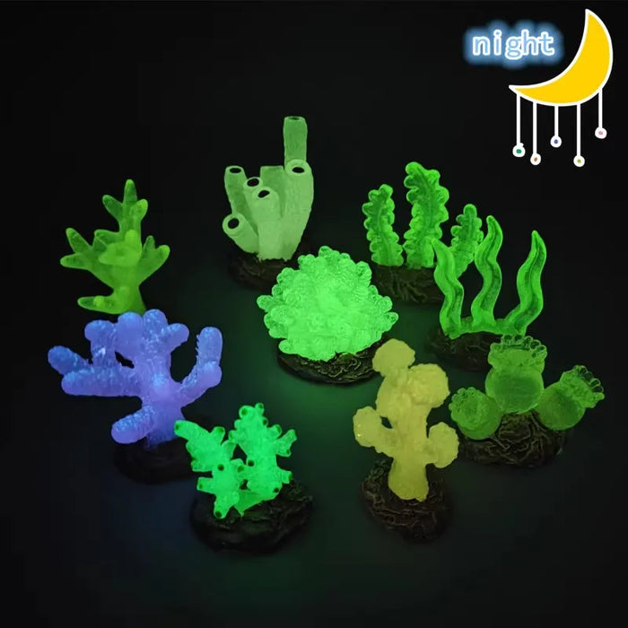 9Pcs Miniatures Luminous Fish Tank Aquarium Simulated Coral Decoration Fishes Bowls Resin Plants Ornaments Figurines Accessories