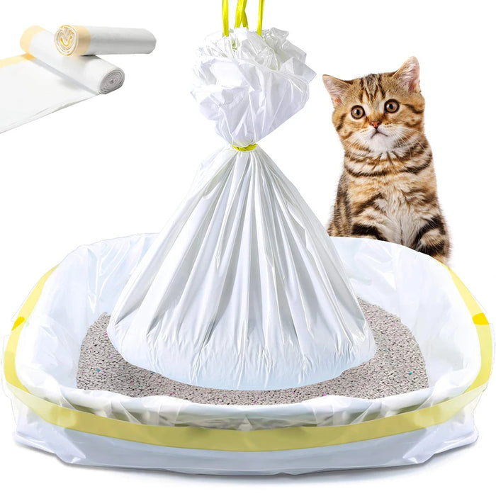 7pcs Ldpe Disposable Cat Litter Box Bags Portable Super-thick Drawstring Design Waste Bag Pet Cat Supplies Accessories