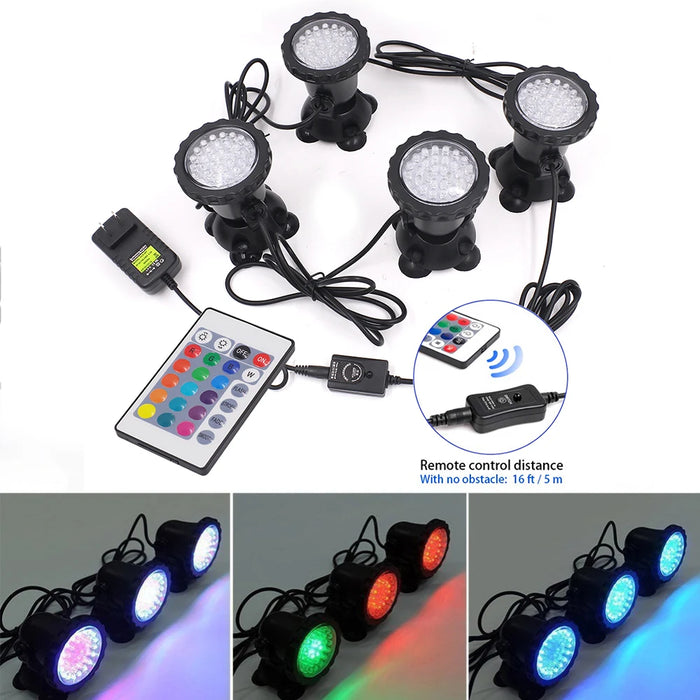 Waterproof RGB LED Underwater Light 36leds Swimming Pool Fountains Pond Water Garden Aquarium Underwater Spot Light Lamp