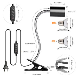 Reptile Heat Lamp, UVA/UVB Habitat Spot Light with Timing and Dimming, Heating Lights with Clamp for Turtles, Lizard, Snake