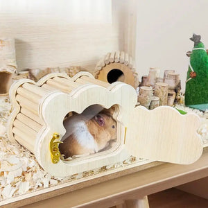 Wooden Hamster Hideout House Cute Cloud Shapes Tiny Hamster Hideout Small Animals Habitat Hut Small Pets Woodland House Habitats